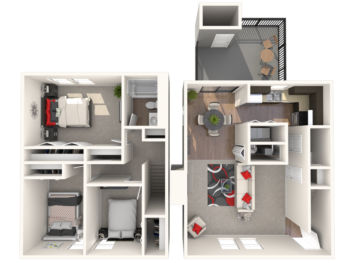 Floor plan for 3 beds, 1.5 baths, 1177 sqft